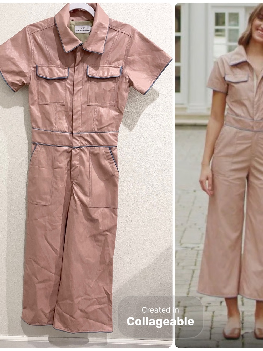 Never A Wallflower Faux Leather Jumpsuit Neutral Contemporary Boho Pink